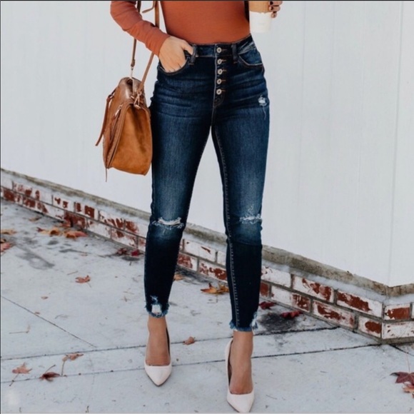 KanCan High Rise Exposed Button Fly Distressed - Picture 6 of 7